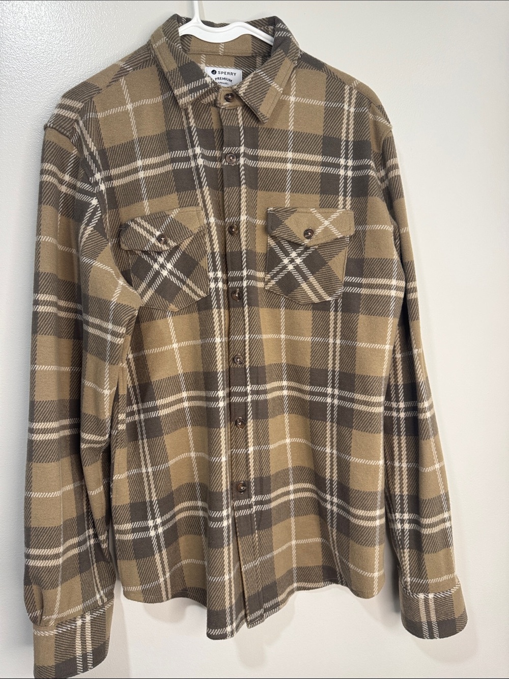 Sperry Men’s Brown Tan Plaid Button-Down Shirt